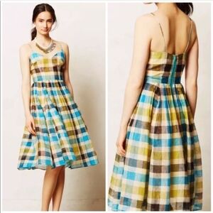 Anthropologie Tracy Reese Check Linen Midi Dress